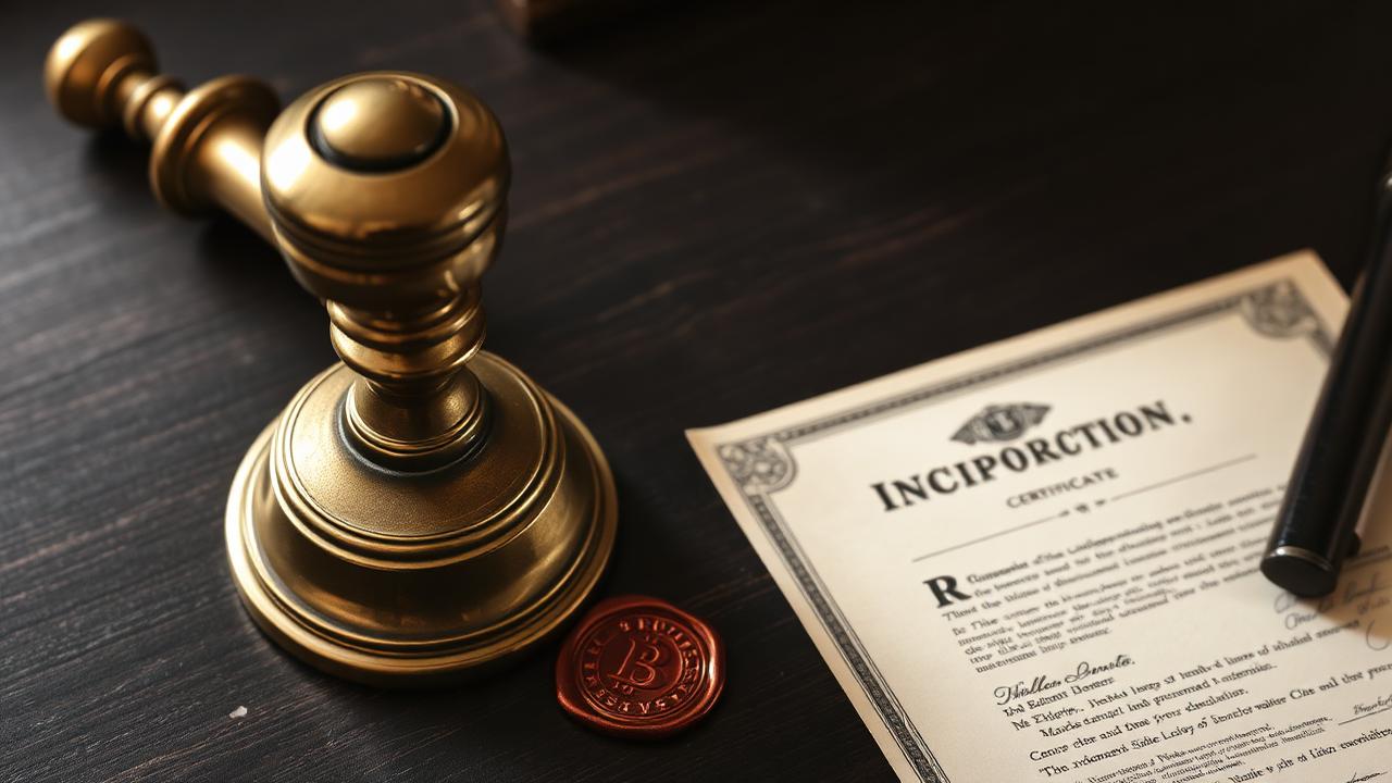 Brass corporate seal and incorporation certificate